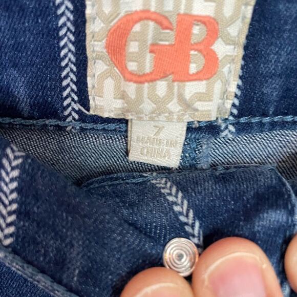 GB Wide Leg Crop Jeans Super High Rise Striped Button Front Juniors 7 Blue White - Picture 8 of 9